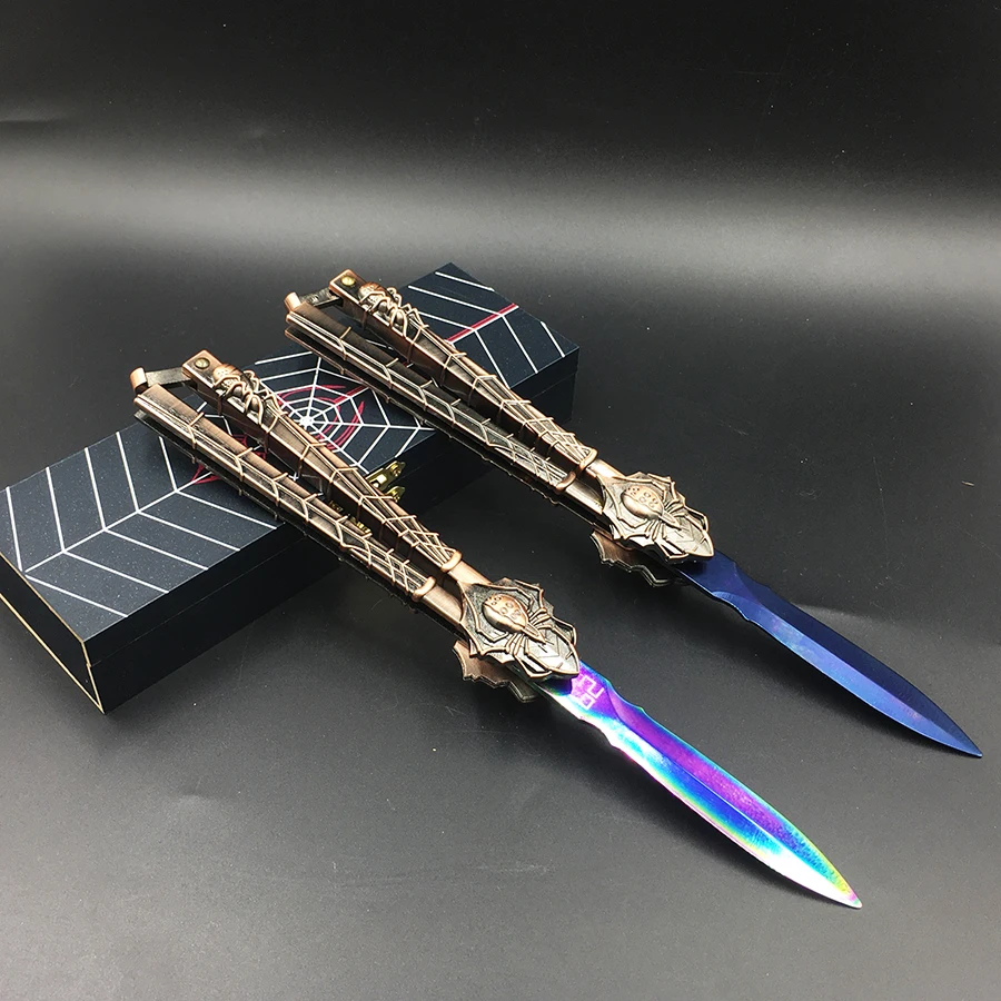 Stainless steel butterfly in knife training knife blade Karambit folding Knife Practice knife gift trainer + wooden gift box