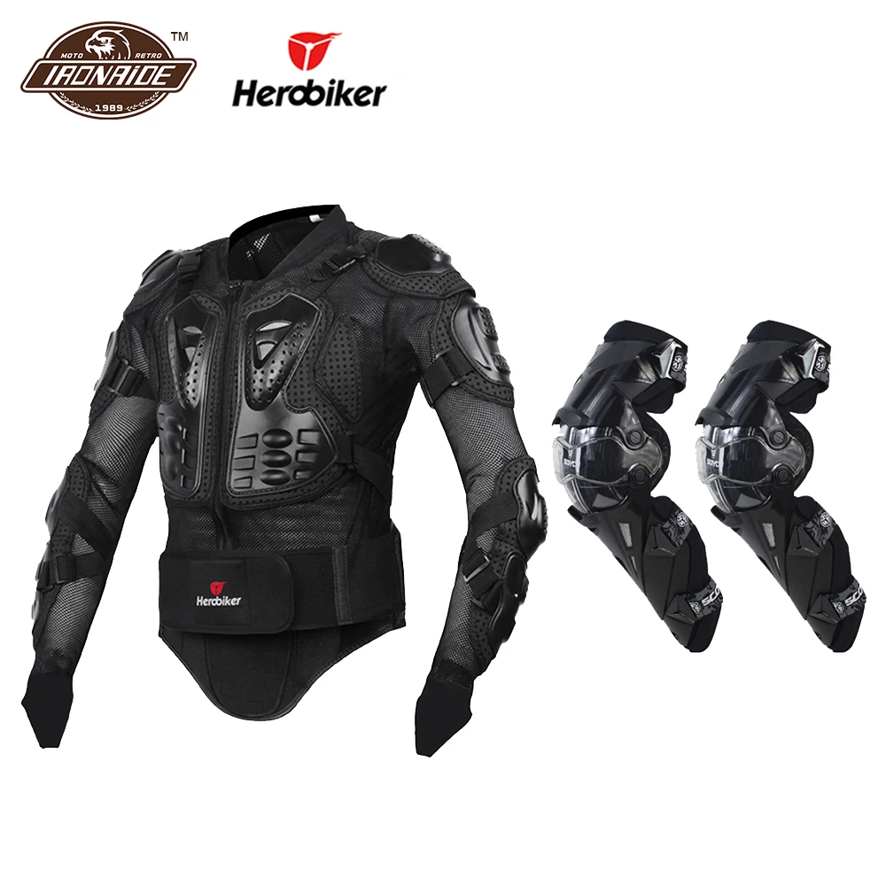 HEROBIKER Мотоциклетная Куртка бронежилет для езды на мотоцикле Защитное снаряжение для мотокросса куртка для гонок по бездорожью+ мотоциклетное колено