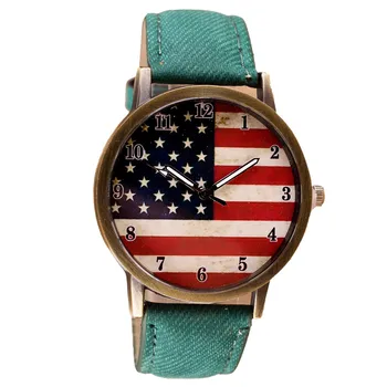 

Women's Watches personality American Flag pattern round Digital dial Quartz Wrist Watch Ladies Clock leather Reloj hombre B40