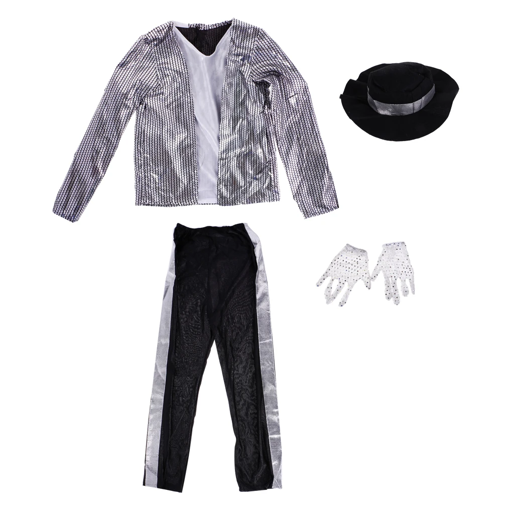 prettyia Fashionable Boys Kids Michael Jackson Costumes Performance Carnival for Halloween Cosplay Party Fancy Dress