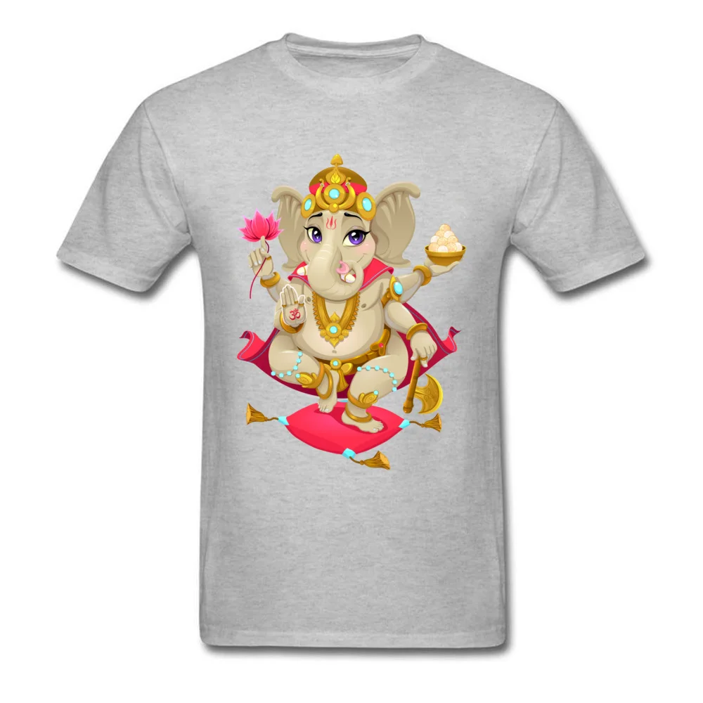 Ganesha Round Collar T Shirts Thanksgiving Day Tops & Tees Short Sleeve New Coming 100% Cotton Printed On Tshirts Normal Men Ganesha grey