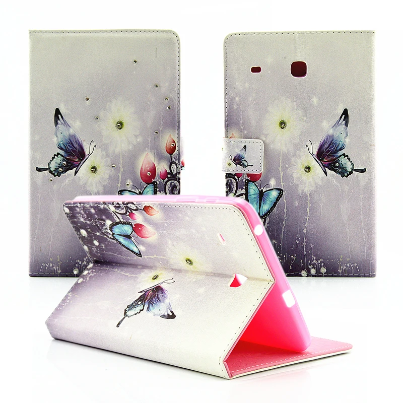 Diamond Crystal PU Leather Silicon Back Cover Tablet Case For Samsung Galaxy Tab E 8.0 T377 SM