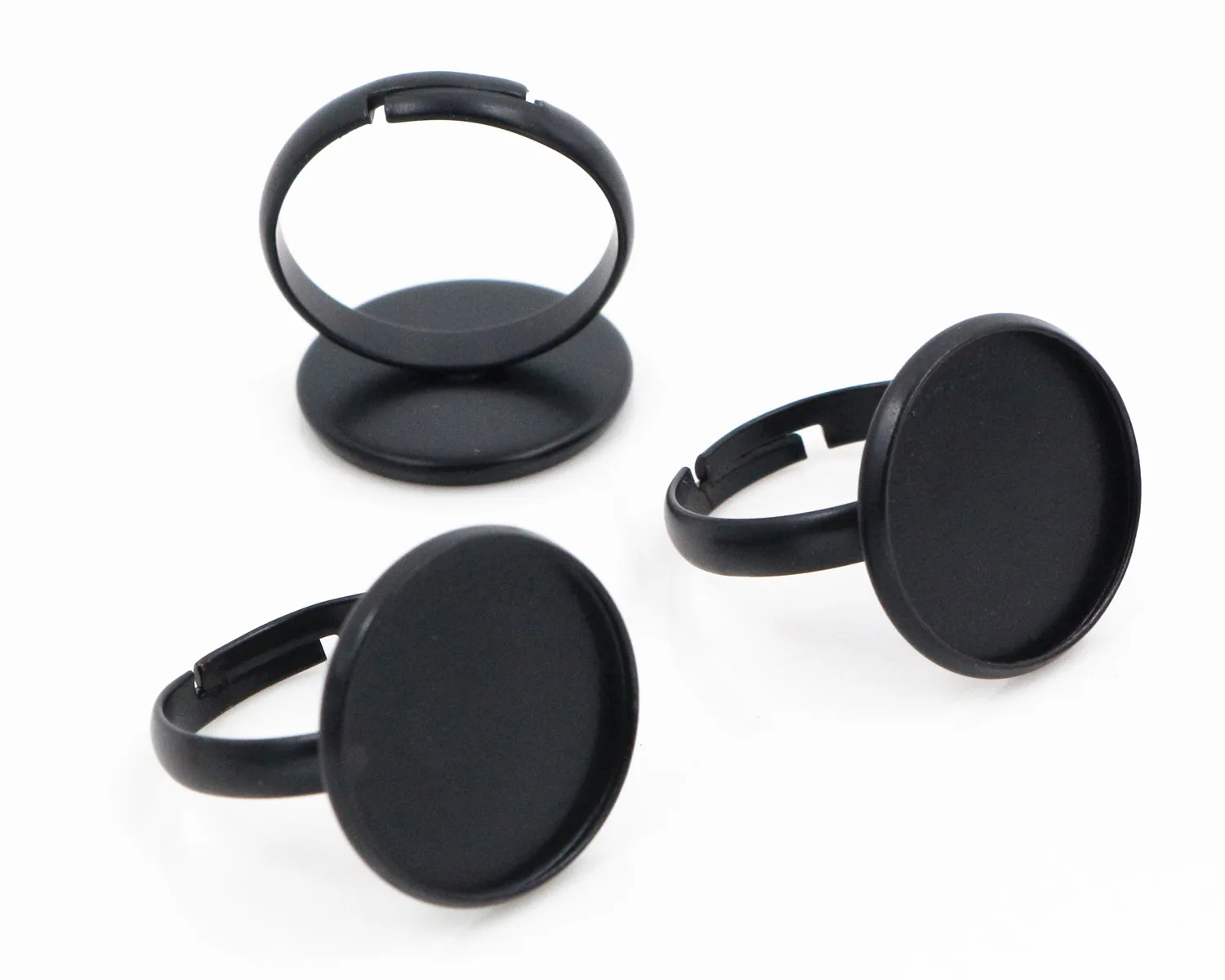 

16mm 10pcs Black Color Plated Brass Adjustable Ring Settings Blank/Base,Fit 16mm Glass Cabochons,Buttons;Ring Bezels -K6-30