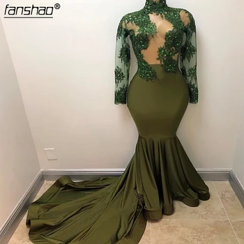 

Green Elegant Prom Dresses Mermaid Lace Beaded See Through Party Maxys Long Prom Gown Evening Dresses Robe De Soiree