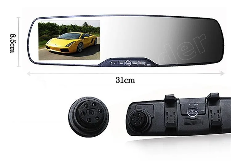 2,7 pulgadas HD espejo de revisión de coche grabadora de vídeo Digital 120 grados gran angular visión nocturna detección de movimiento coche DVR - 4
