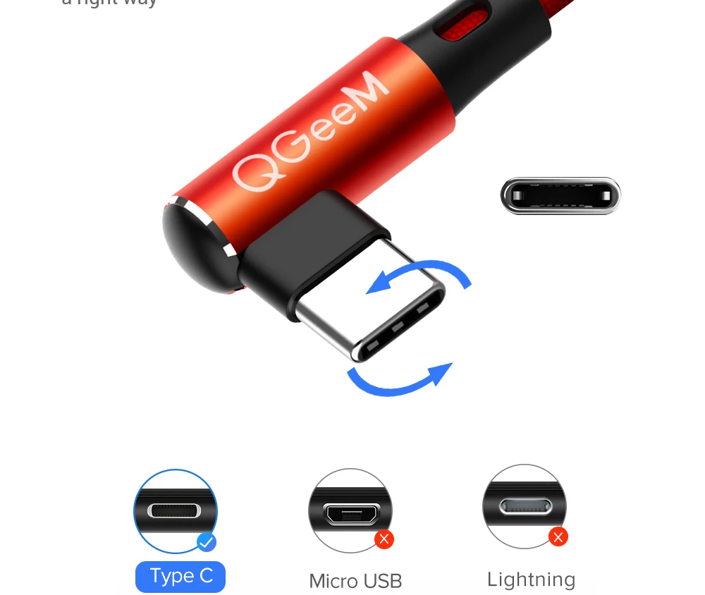 QGEEM usb type-C кабель для samsung Note 8 S8 Xiaomi Mi A1 сотовый телефон type C кабель для быстрой зарядки usb type C кабель для зарядного устройства