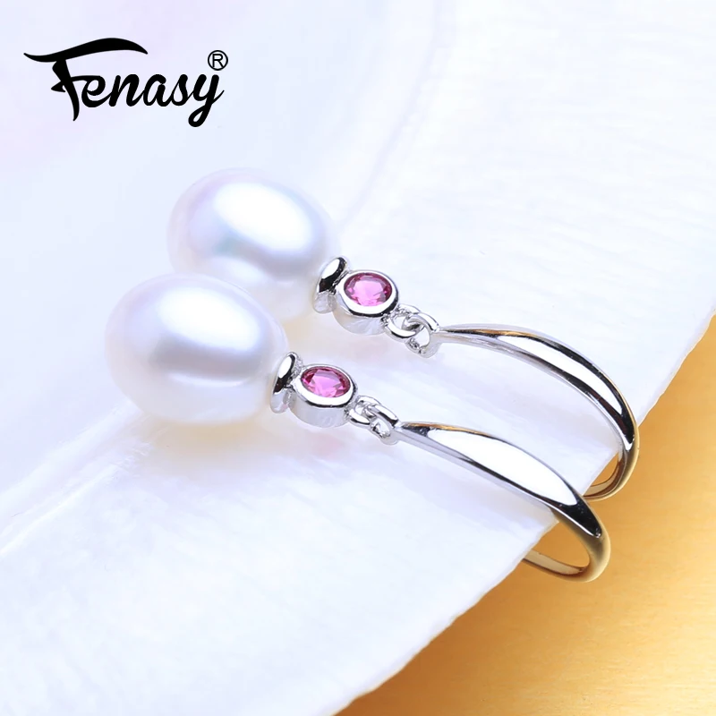 

FENASY Natural Freshwater Pearl Earrings For Women 925 Sterling Silver Ruby Earrings Bohemian Red Stones With Pearl