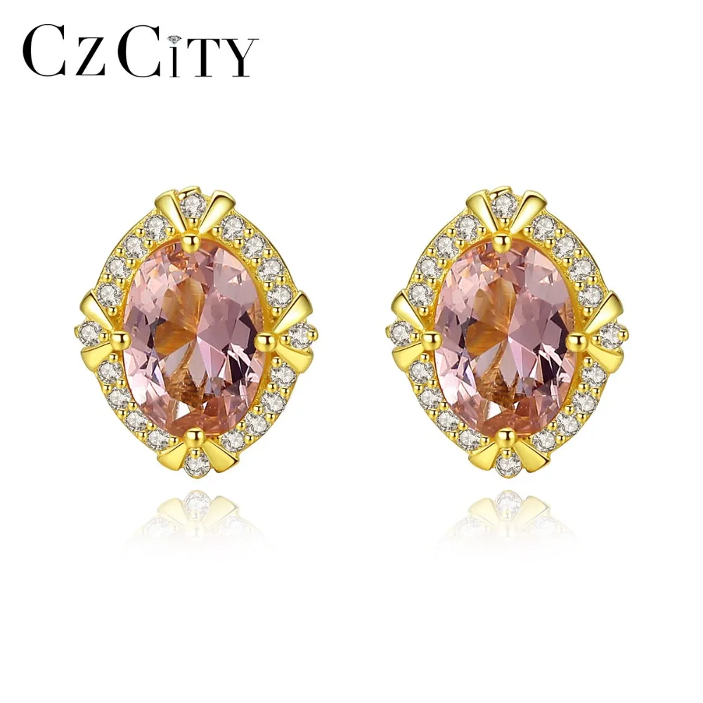 CZCITY реальные 925 пробы серебра роскошный драгоценный камень серьги со шпилькой