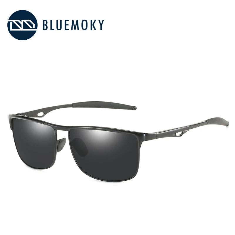 BLUEMOKY мужские прямоугольные солнцезащитные очки, мужские поляризованные UV400 Солнцезащитные очки для мужчин, Polaroid, брендовые черные спортивные очки из алюминиевого сплава - Цвет линз: 001