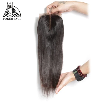 

Poker Face Straight Silk Base Closure Remy Malaysia Human Hair Bleached Knots Middle Part 4x4 Swiss Lace Closure 10-18inch