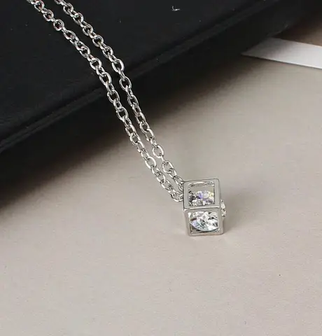 Love Cube Three-dimensional Necklace Shiny Charm Rhinestones Small Box Short Clavicle Chain Maxi Necklace & Pendants