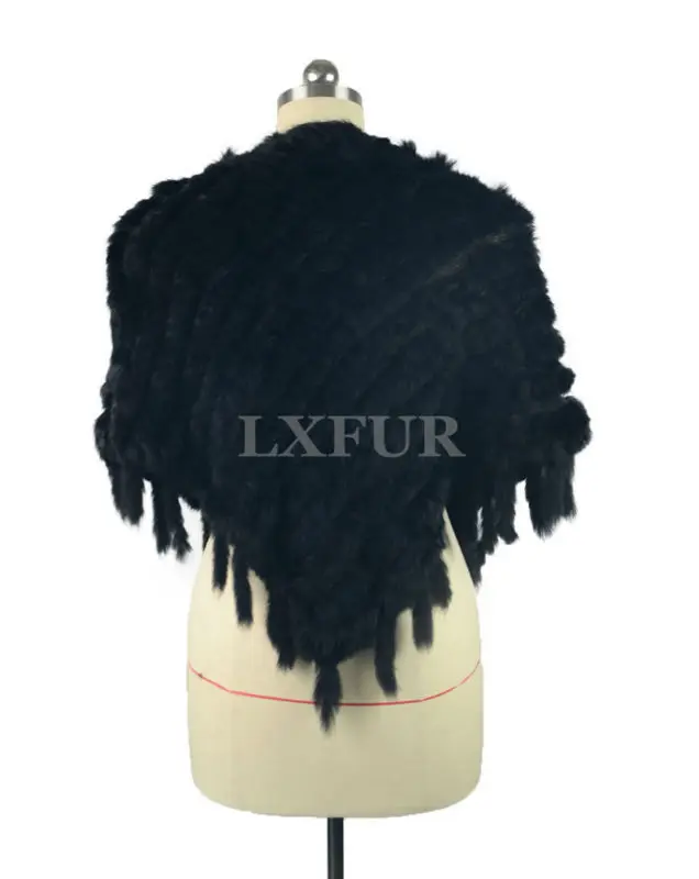 Шаль из кроличьего меха с кисточками черного цвета.LX00419|shawl cotton|shawl designshawl pashmina |