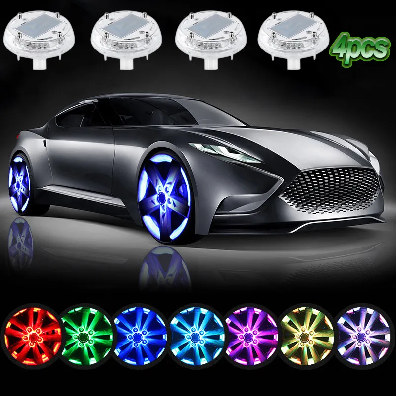 

4 Pcs LED Solar Energy Hub Lamps Waterproof Car Colorful Warning Light Wheel Tire Rim Light Lamp Tire Lights Lamp Decoration