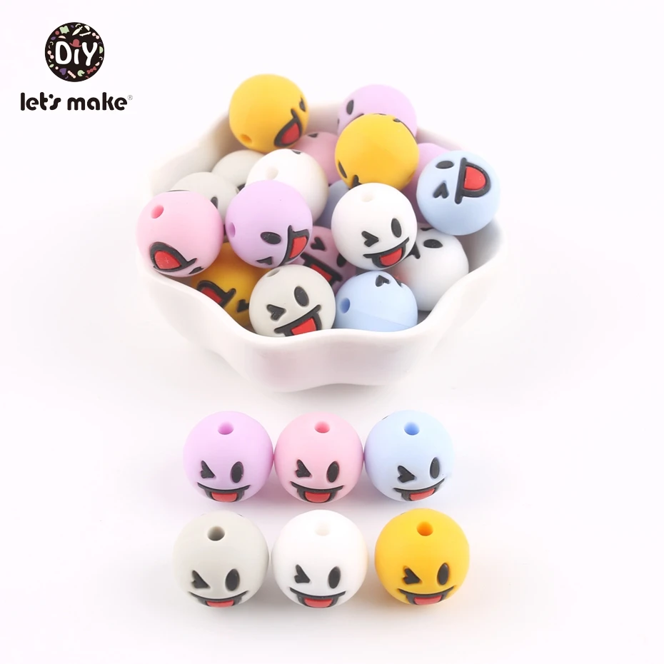 

Let's Make 50pcs 15mm Lovely Cartoon Silicone Smile Beads Food Grade Silicone Teethers DIY Dummy Clip Nursing Baby Shower Gift