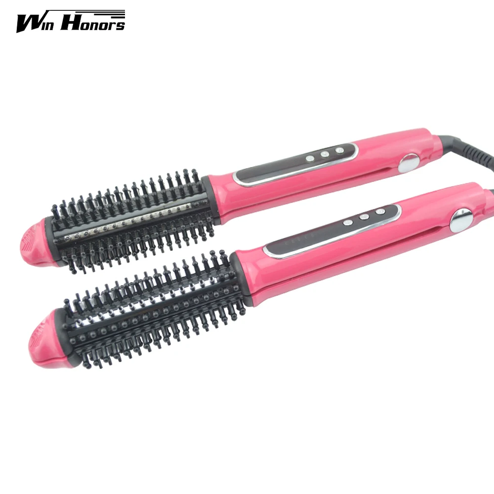 Pink Hair Straightener Curling Ceramic Plate Irons 2 in 1 Iron Roller Professional Styling Tools with