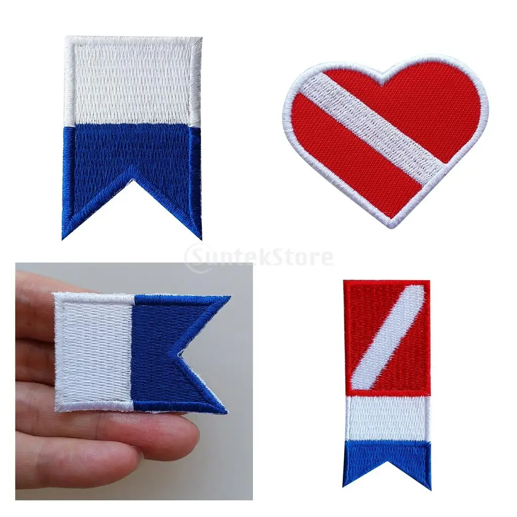 3Pcs Alpha Flag Diver Down Flag Patch Backpack Vest Bag Badge Scuba Diving Dive Sew On Iron-on Embroidered Patches Replacement