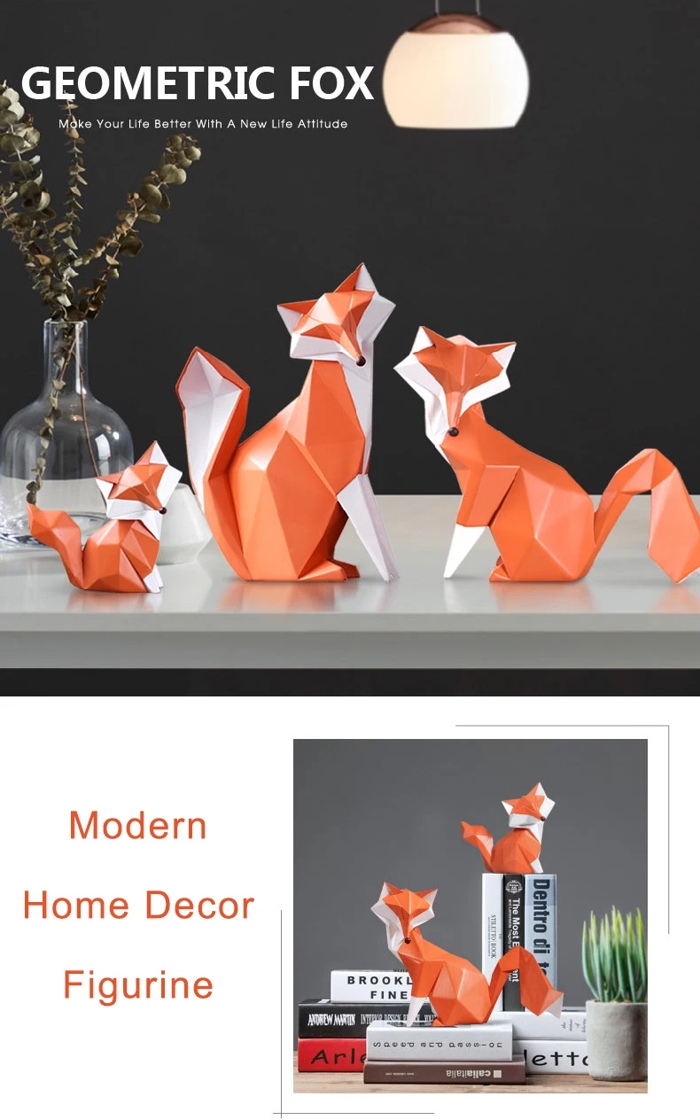 Table Decoration Accessories Fox Statue Sculpture Home Decor Modern Animal Figurine Living Room Office Desk Decorations Art (3) 