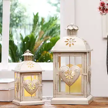 

European style white iron lantern shaped night light wedding marriage room decoration courtyard candlestick lamps Z16115