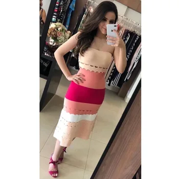 

hot sale sexy women fashion elegant celebrity body con patchwork spaghetti strap staplesss bandage party dresses wholesale