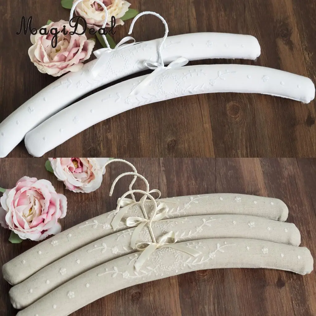 Luxury Cotton Linen Floral Padded Hanger Satin Bow Clothes Wardrobe