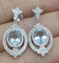 Natural Blue 3.35CTW Aquamarine Diamond Earrings Studs Jewelry Free Shipping