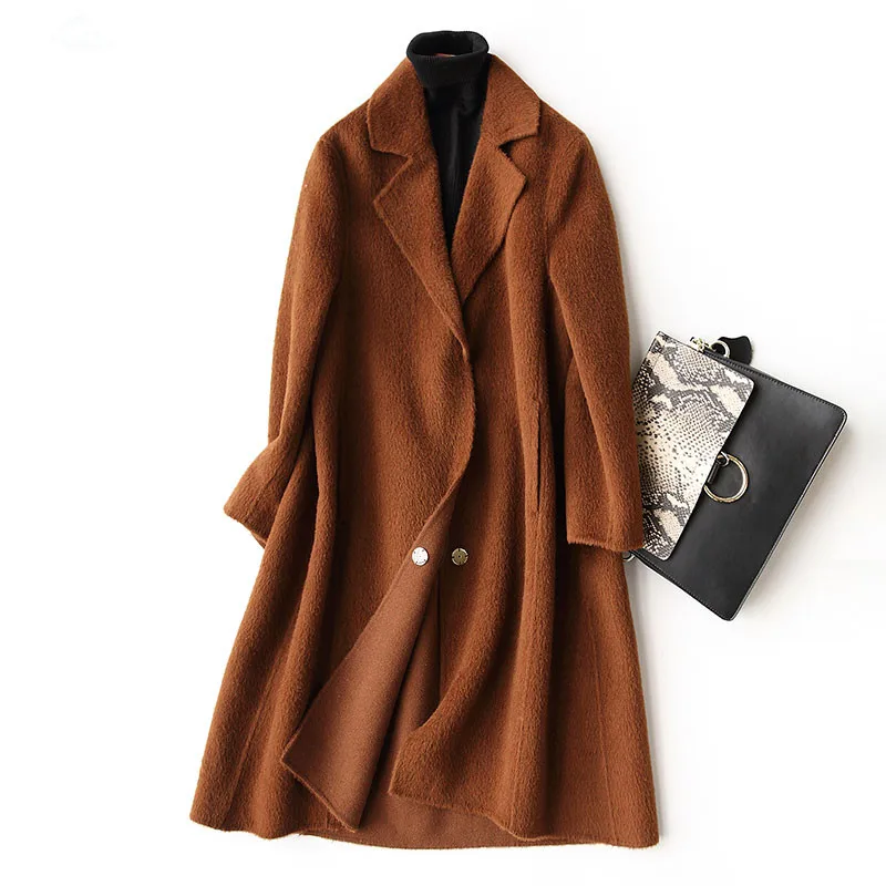 2018 De Manteau Ayunsue Veste Double Beige Alpaga Wyq1252 Cachemire gray Hiver Femmes Laine Moyen camel Automne côté Femelle Abrigo Mujer wqqFvE5