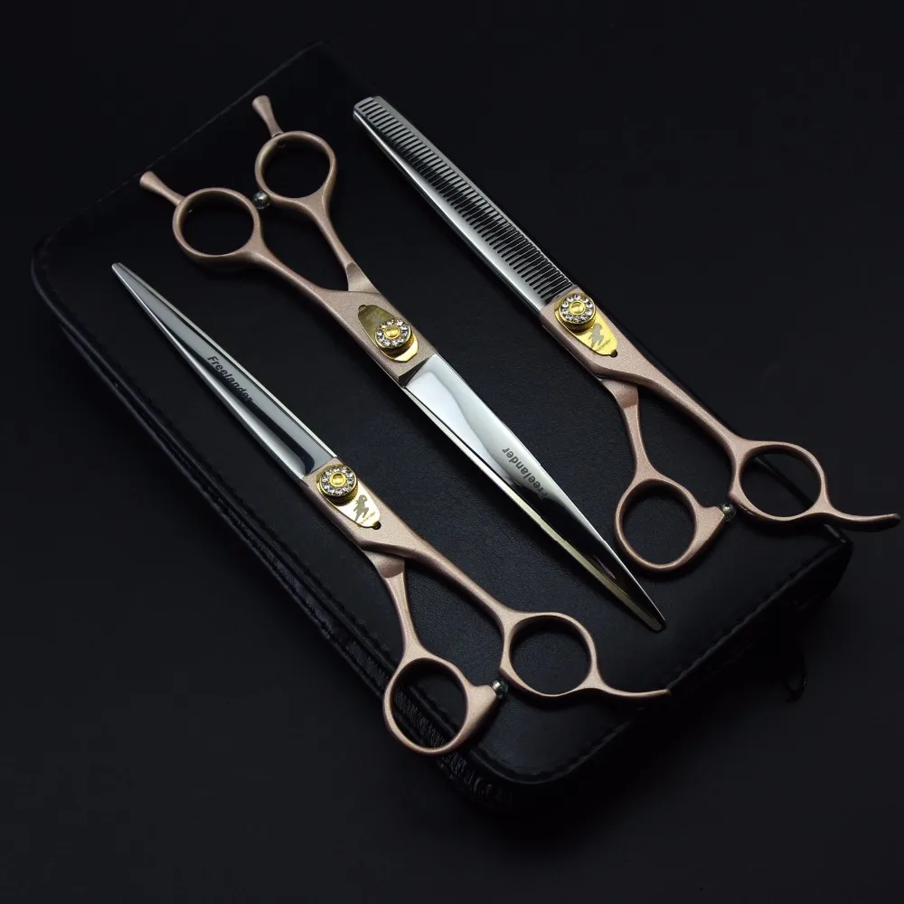 Высокое качество Япония 440C 7 дюймов профессиональные ножницы для стрижки собак прямые филировочные изогнутые ножницы+ расческа Прямая поставка