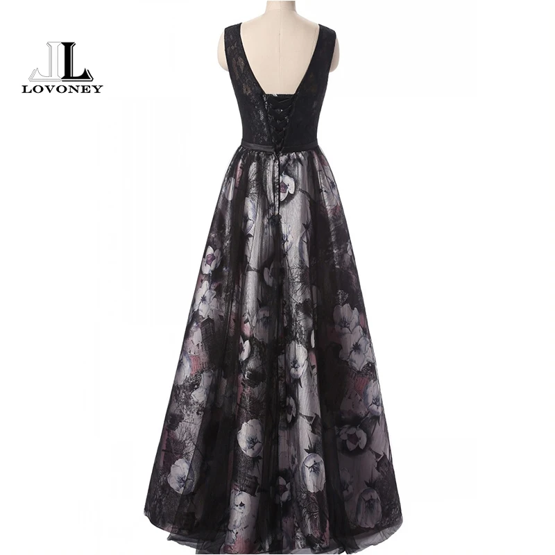 LOVONEY 2019 New Elegant Backless Evening Dress Long Flower Print Lace Evening Gowns Formal Dress Women Occasion Dresses HPS204 LOVONEY 2019 New Elegant Backless Evening Dress Long Flower Print Lace Evening Gowns Formal Dress Women Occasion Dresses HPS204