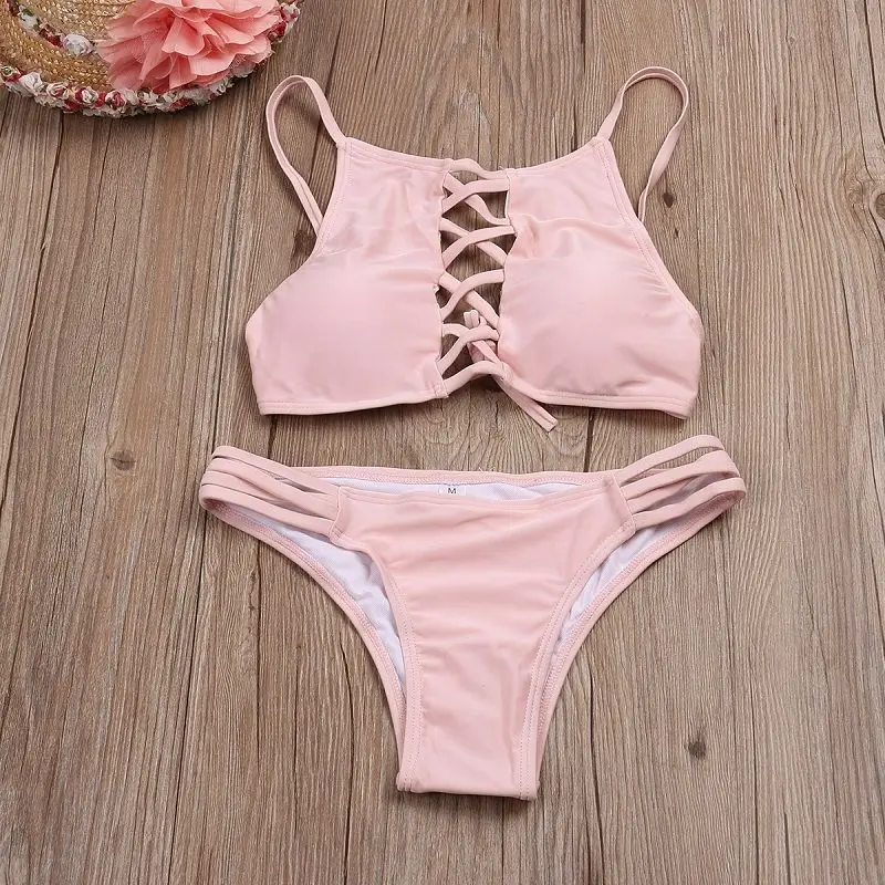 

2017 Female New Design Hot Sale Sexy Swimsuit Triangle Swimwear Bandage Push Up Bathing Suit Bikini Set Beachwear