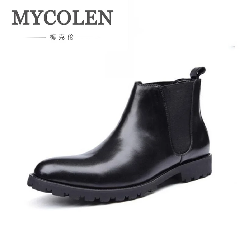 

MYCOLEN Black Chelsea Boots Shoes Men Ankle Military Boots Cowhide Leather Boots Men Business Autumn Shoes Slip-On Botas Hombre