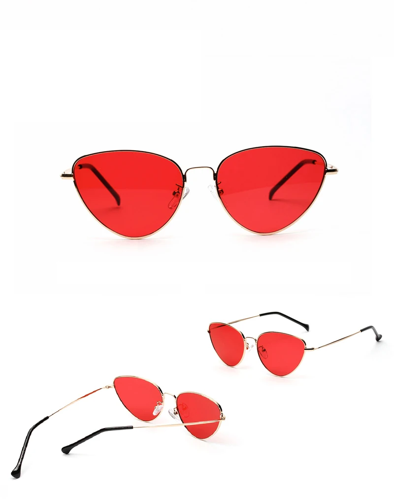 Ретро кошачий глаз солнцезащитные очки женские Желтые красные линзы солнцезащитные очки модный светильник для женщин винтажные металлические очки