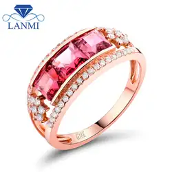 Принцесса Cut 4.5 мм SOLID 18 К розовое золото Природный розовый турмалин Алмазный женские свадебные Кольца wu43