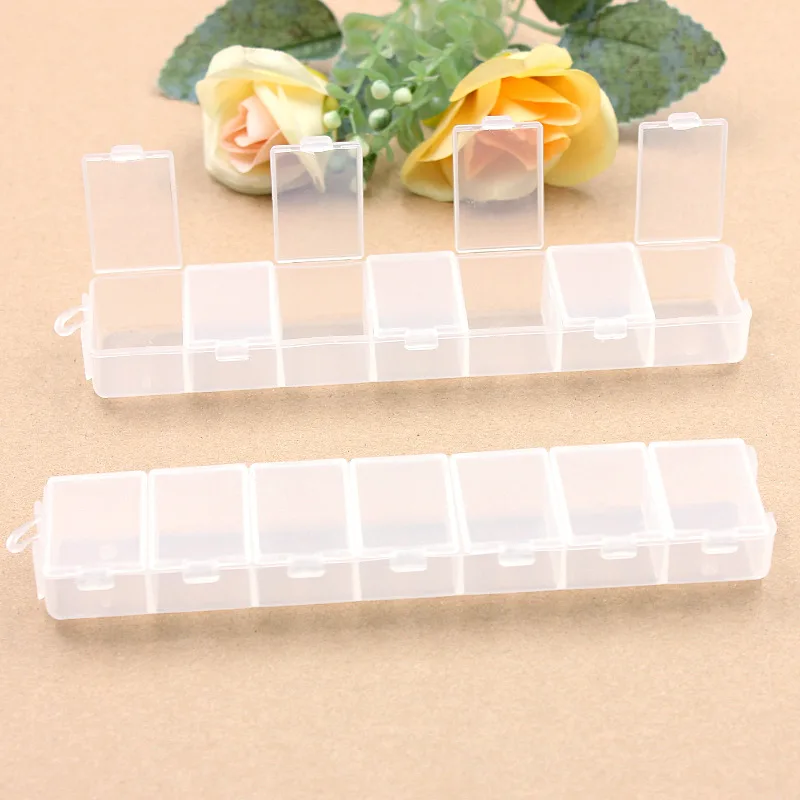 

2Pcs Transparent 7 grid Adjustable box Travel Vacations pills Jewelry Electronic materials and accessories Storage Box