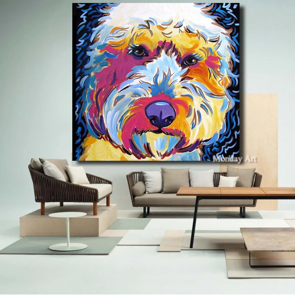 Animal Golden doodle Dog Pop Art Portrait Oil Painting Wall Painting on Canvas Art Prints for Living Room Home Decor