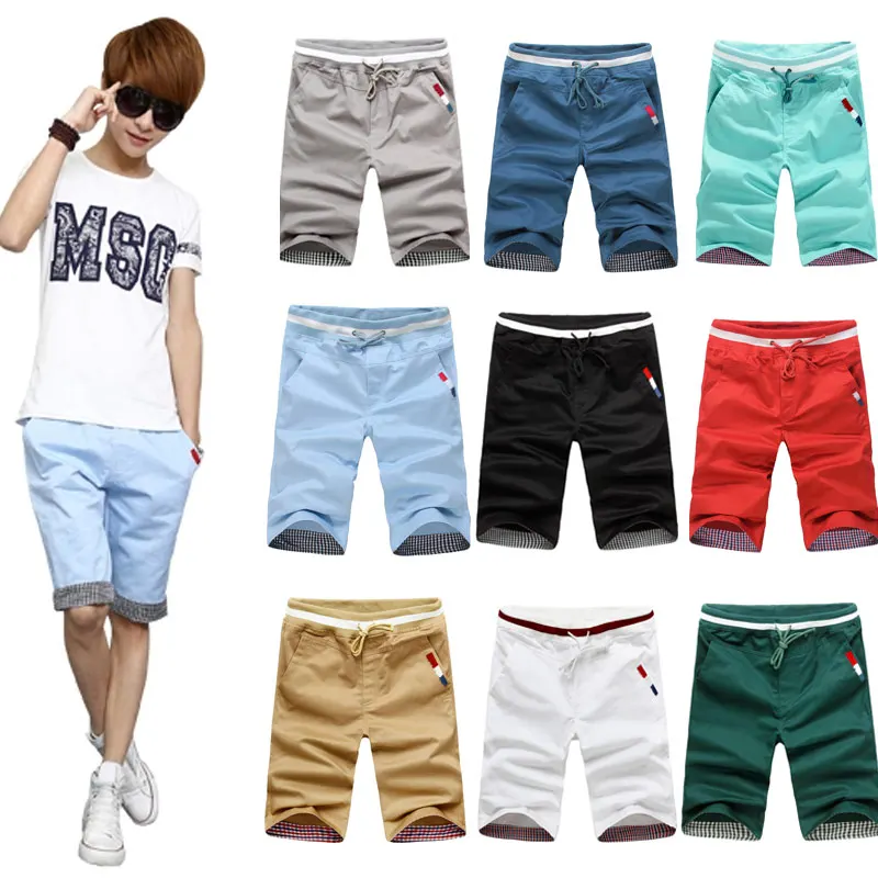 

Casa Summer Men Casual Beach Workout Shorts High Quality 9 Color Choose Drawstring Fitness Bermudas Masculina