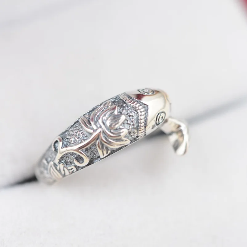 Koop 925 Sterling Zilveren Ring Leuke Lucky Vis Met Lotus Retro Vintage Style Animal Ringen Voor Vrouwen Bijoux Femme Argent