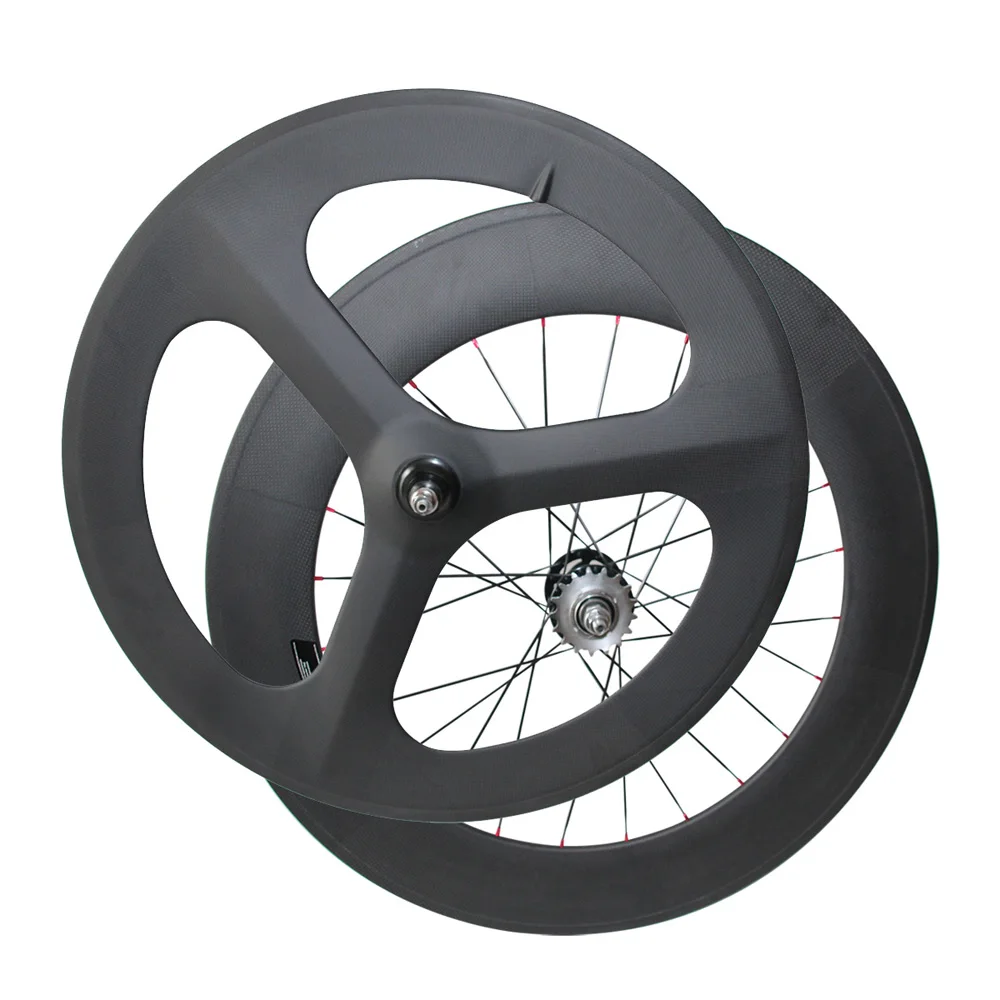 Flash Deal Carbon Tri spoke front  wheel three spoke and 88mm track Flip flop rear wheel  Clincher 3