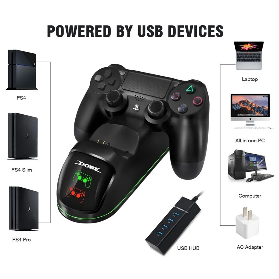 Зарядное устройство для двух контроллеров PS4 внешний дисплей с отображением