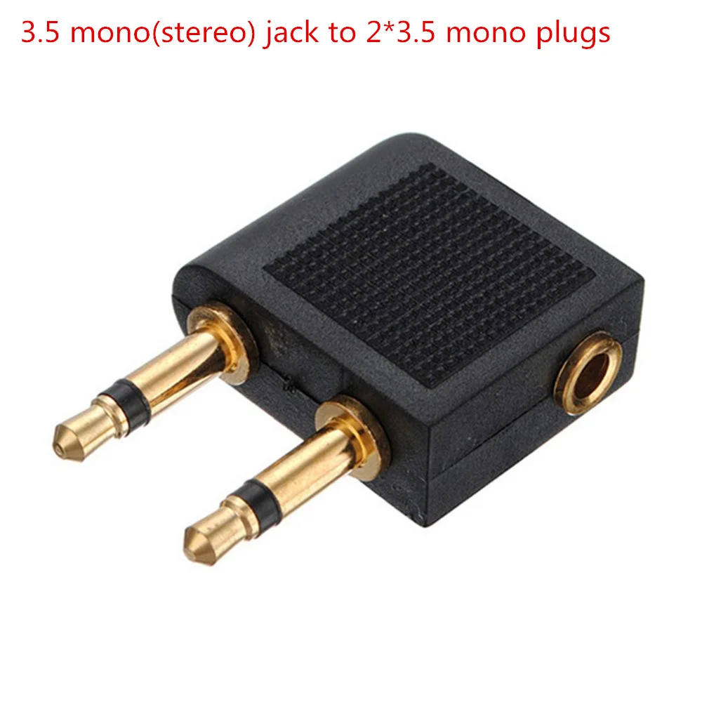 

3.5 mono(stereo) jack to 2*3.5 mono plugs Pro Airline Airplane Golden Plated Headphone Jack Plug Adapter Hot Sell