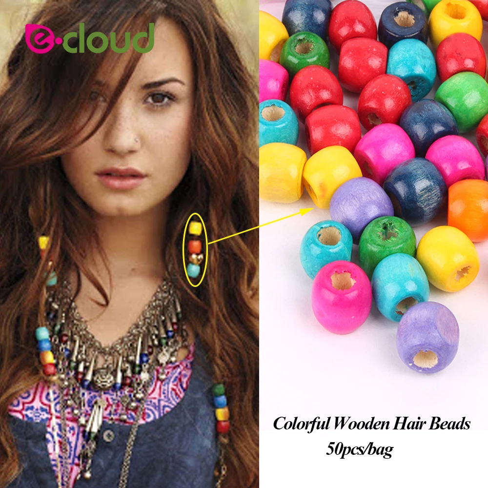 100Pcs/lot 5mm Multi Color Round Wooden Dread Dreadlock Hair Beads and Hair Cuff Clips Random