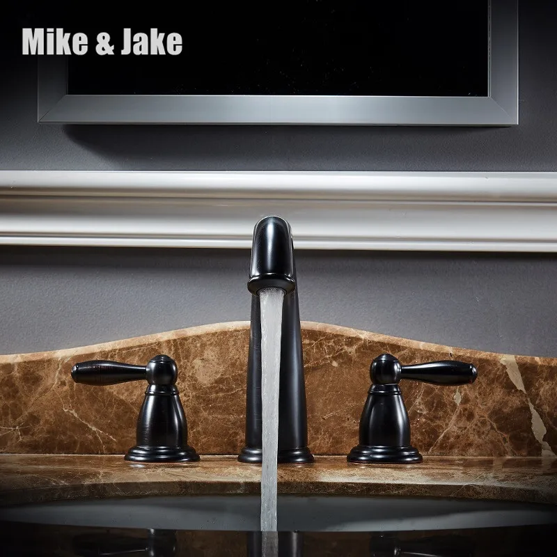 

whole black bathroom black faucet three hole basin mixer Tap double handle Basin Mixer Hot And Cold Water Wash Faucet MJ896