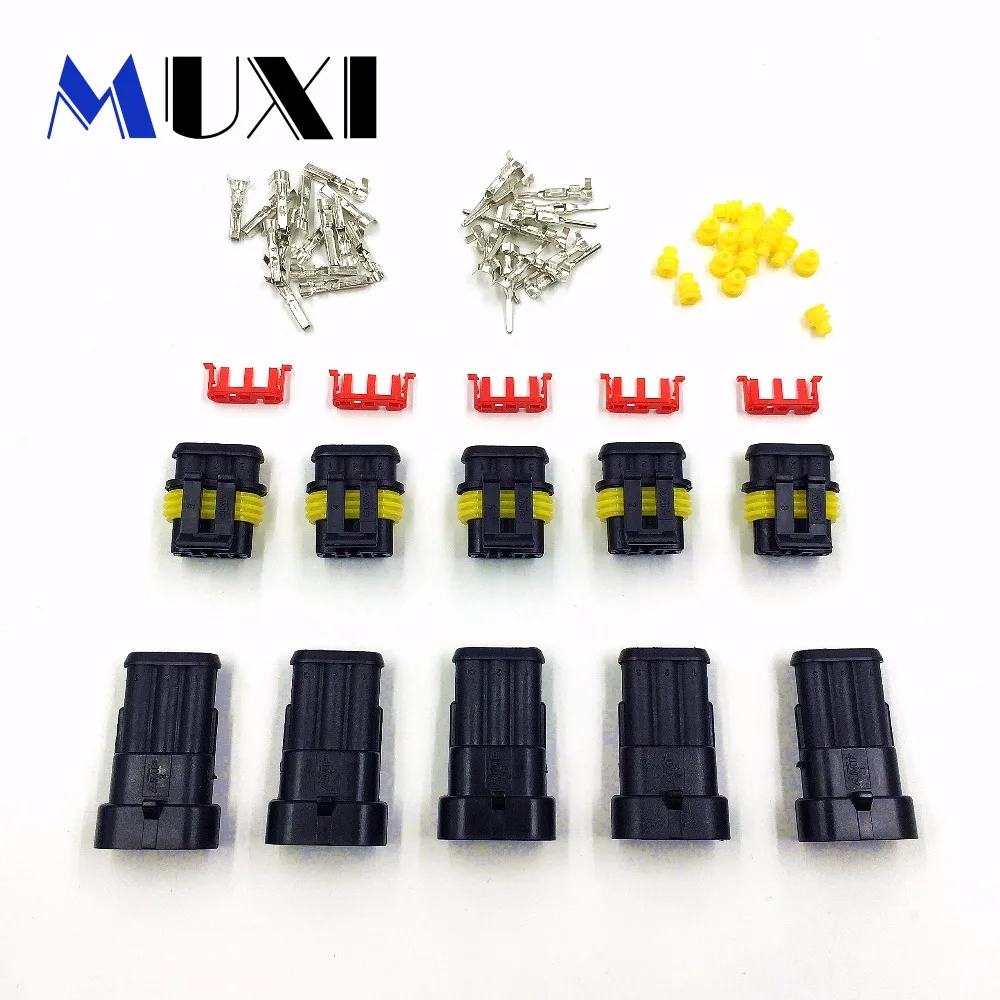 

5Pcs/Lot Waterproof Dustproof AMP 3 Pin HID Connector Car Light Connector Electrical Wire Connector Plug
