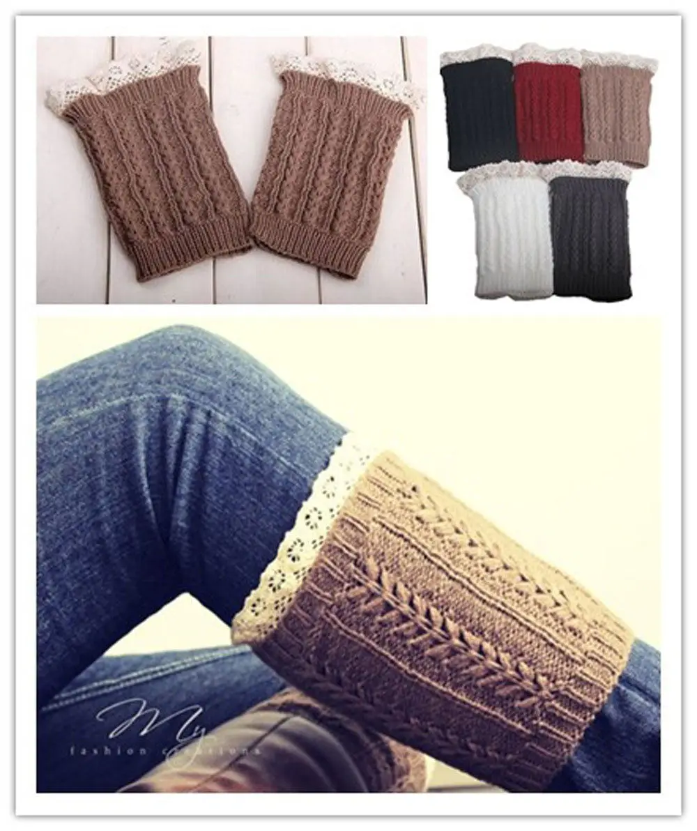 1 Pair Flower Lace Crochet Knitted Trim Boot Cuffs Toppers Leg Warmers