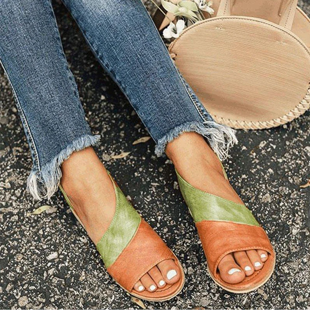 

Women Shoes Low Heel Assorted Color Slip-on Flat Sandals Breathable Slipper Walking Summer PU Leather Casual Daily Open Toe