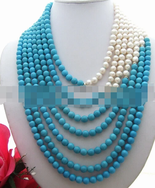 

Jew2418 7Strds 8-9mm Pearl&Turquoise Necklace