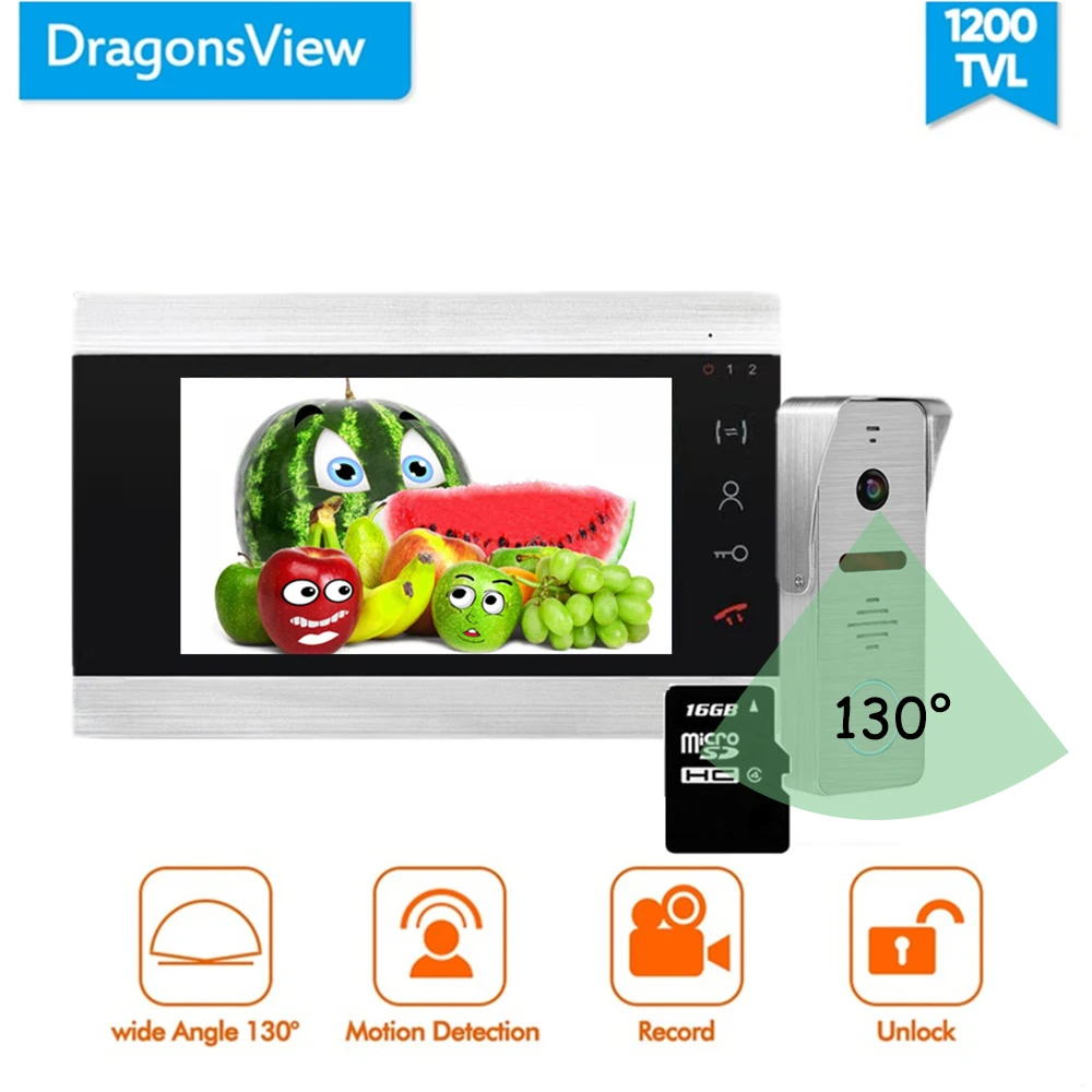 Видеодомофон Dragonsview 7 дюймов дверной звонок система разблокировки Запись SD карты