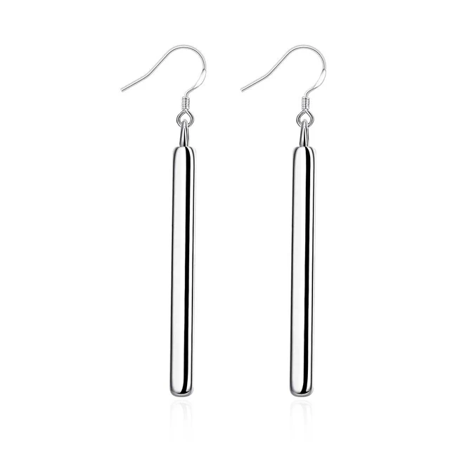 Concise Straight Line Silver Earrings For Women High Quality Romantic