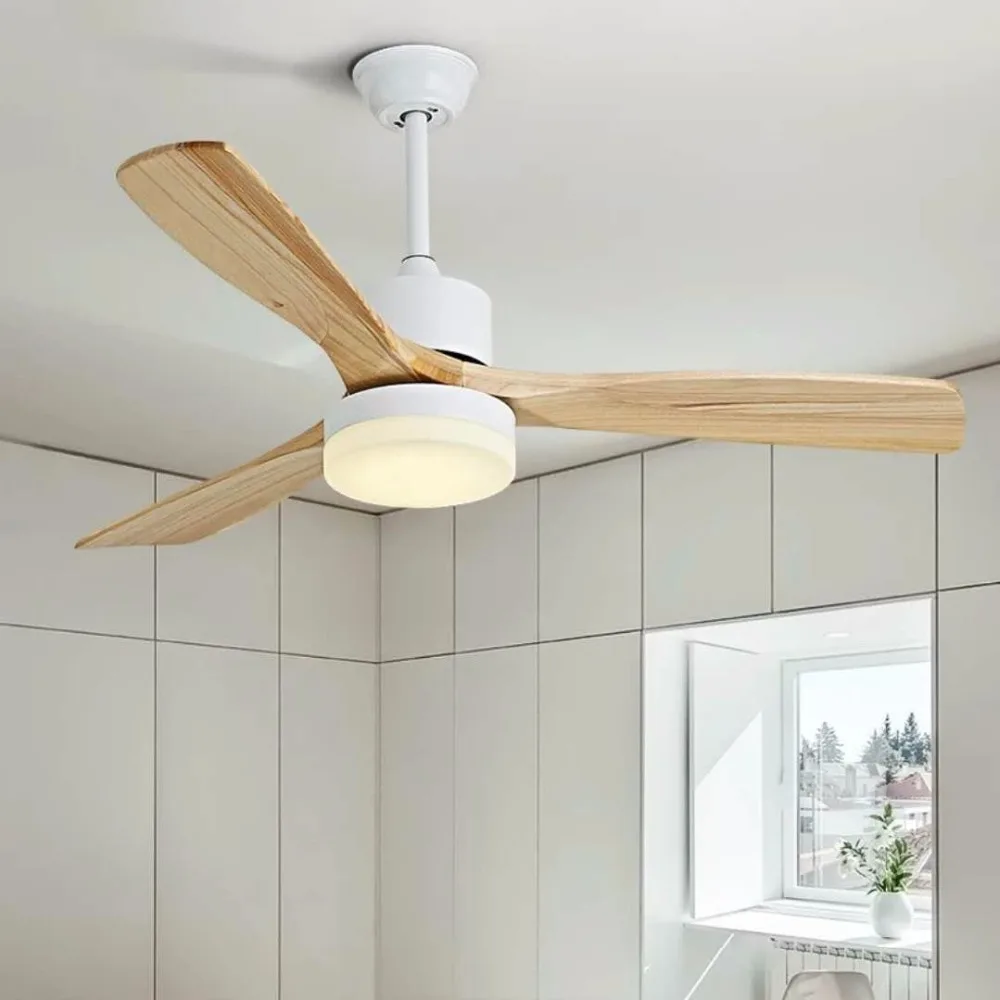 

LED Ceiling Fans For Living Room 220V Wooden Ceiling Fans With Lights 42 Inch Blades Cooling Fans Remote Dimming Fan Lamp