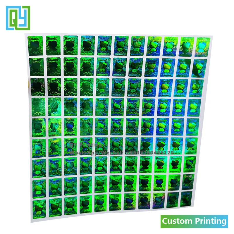 10000pcs 11x16mm 사용자 정의 인쇄 고품질 녹색 Hologam 스티커 브랜드 마크 Cosmetices 로고 레이블 색상 3D 홀로그램 물개