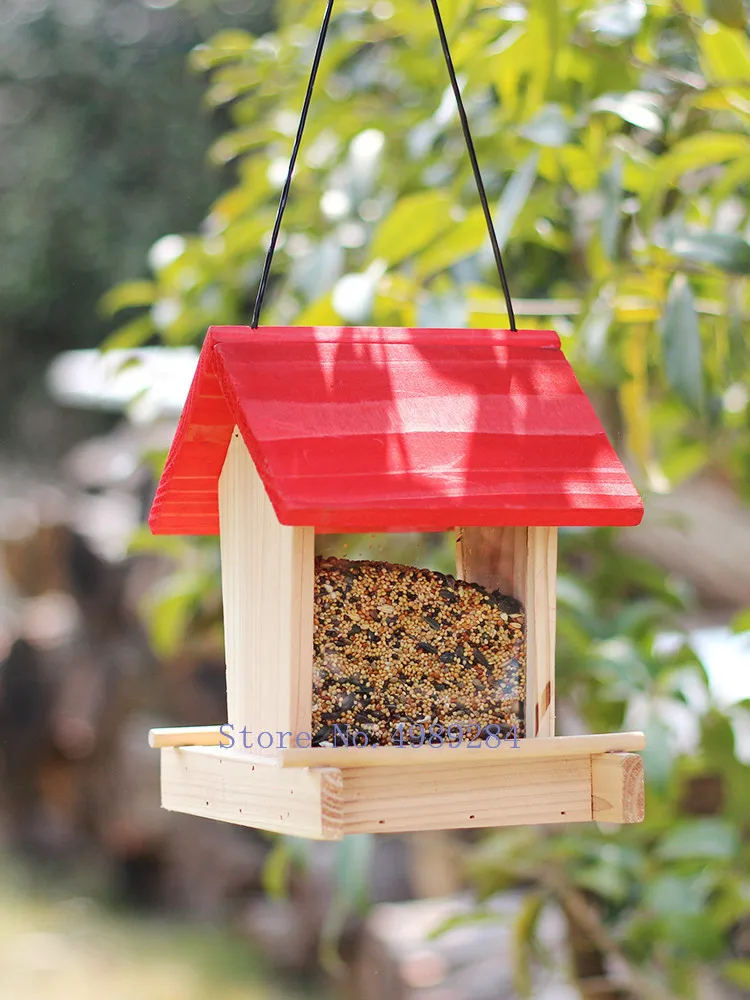 

Bird bird field bird feeder outdoor hanging Rainproof Feeder Home balcony patio decoration Bird food box Handmade wood glass